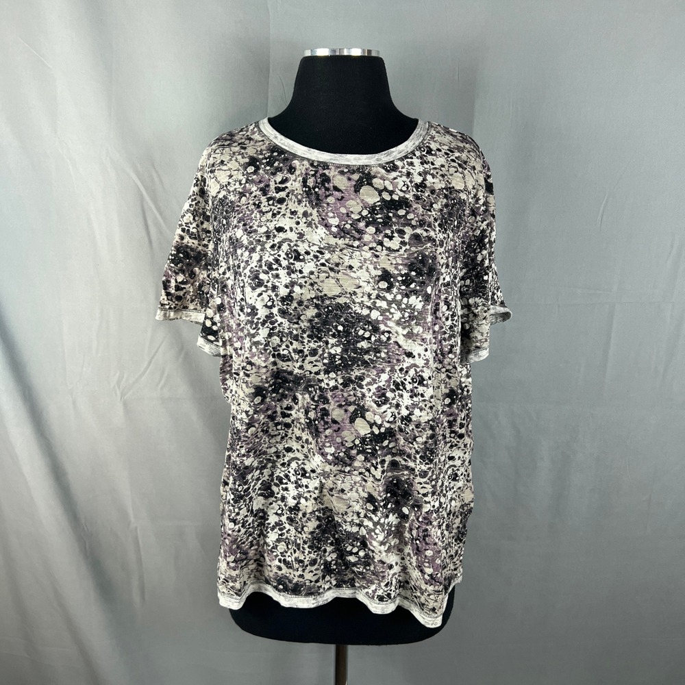 Logo Principles T Shirt Womens XL Multicolor Marbled Splatter Cotton Side Slit